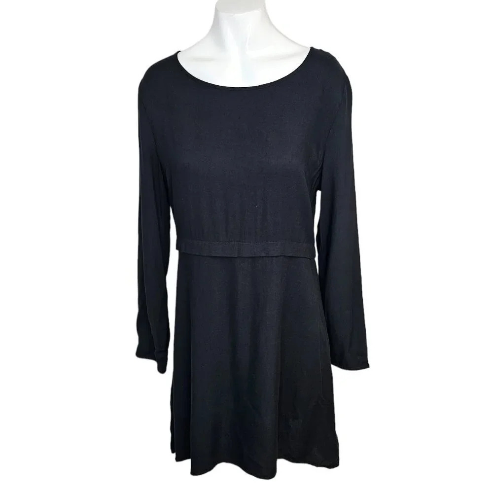 Aritzia Talula Keyhole Back Black Long Sleeve Mini Dress Size 6 - Picture 1 of 6